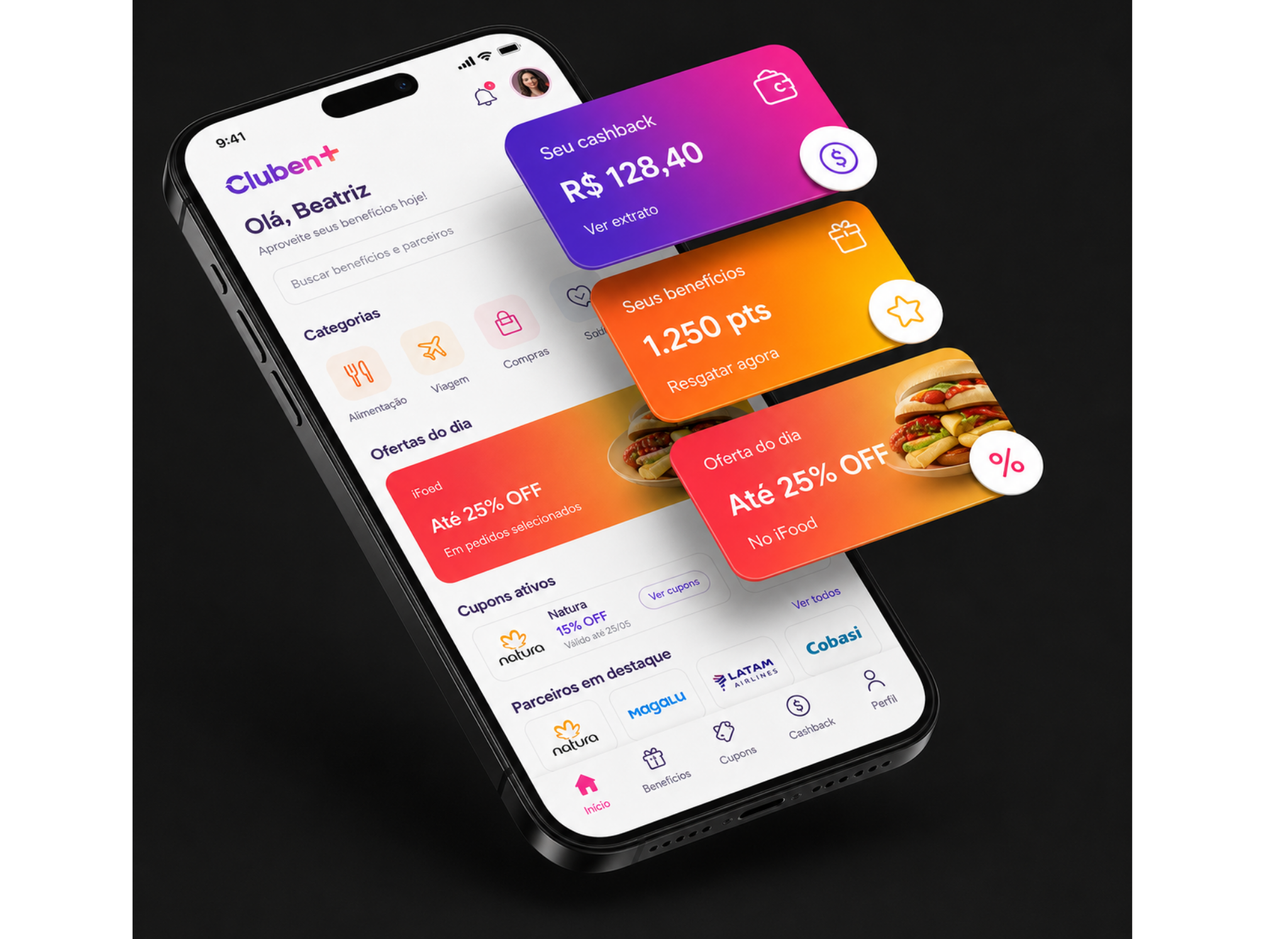 Tela do app Cluben+ mostrando cashback